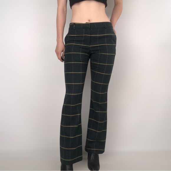 Anine Bing Cindy Flared Plaid Pants Green Yellow‎ Size S Preppy Turkey - Picture 1 of 10